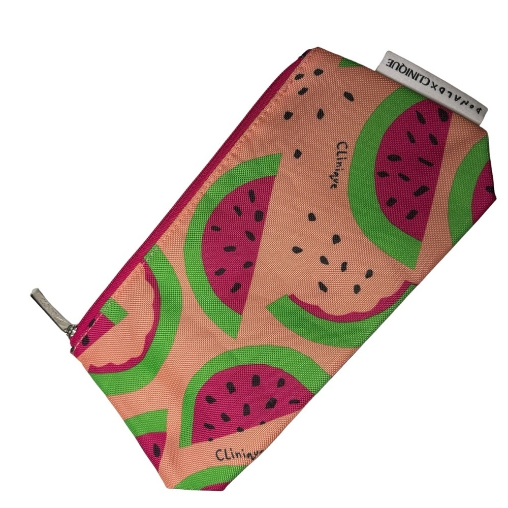 Clinique + David Cosmetic Bag/Pouch-Pink/Green Watermelon NEW - Picture 3 of 9